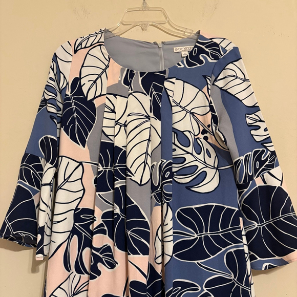 Women's Eva Mendes New York & Company Blue Pink Leaf Print Mini Dress XS - Picture 5 of 15